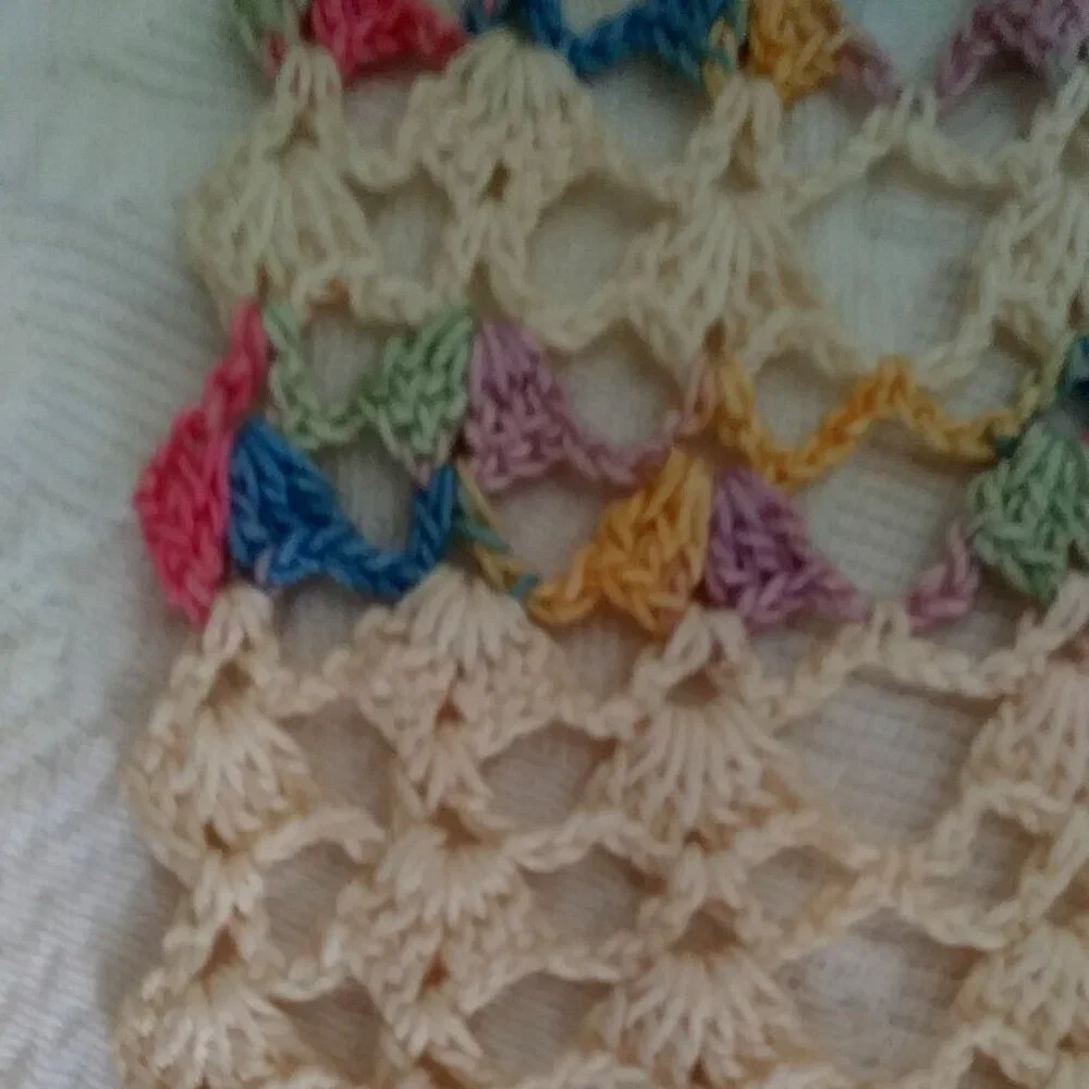 Vintage 1950s Hand Crocheted Hostess Half Aprons - Blue and White and Multicolor